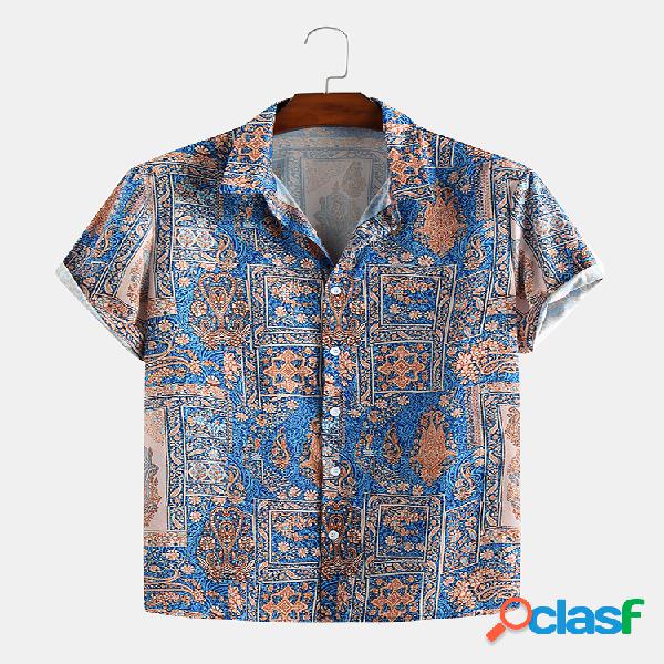 Impressão em estilo étnico abstrato masculino verão manga