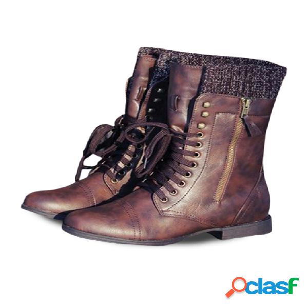 Lã vintage tricô botas detalhadas com zíper