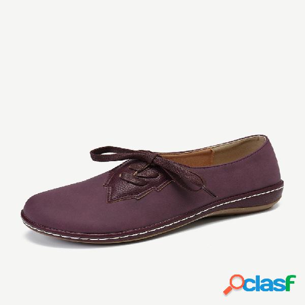 LOSTISY Splicing Bowknot Leve Lace Up Sapatos Lisos Casuais