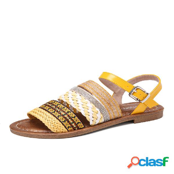 LOSTISY feminino casual boêmia open toe fivela plana