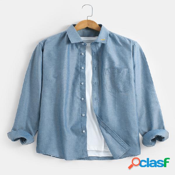 Lapela masculina de cor sólida bordado casual fit algodão