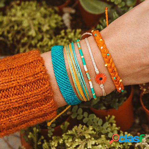 Linha de cera tecido à mão da margarida boêmia Pulseira