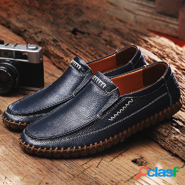 Loafers de tamanho grande Costura de mão de Couro macio