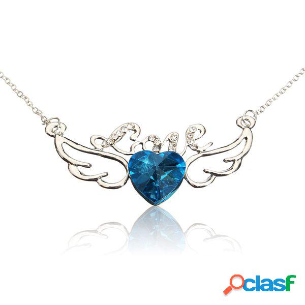 Love Letter Heart Crystal Angel Wings Pendant Necklace