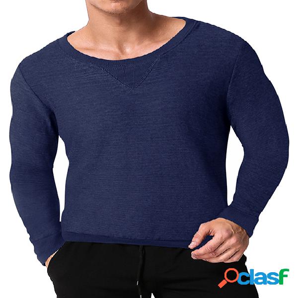 MODCHOK T-shirt masculina outono casual em torno do pescoço