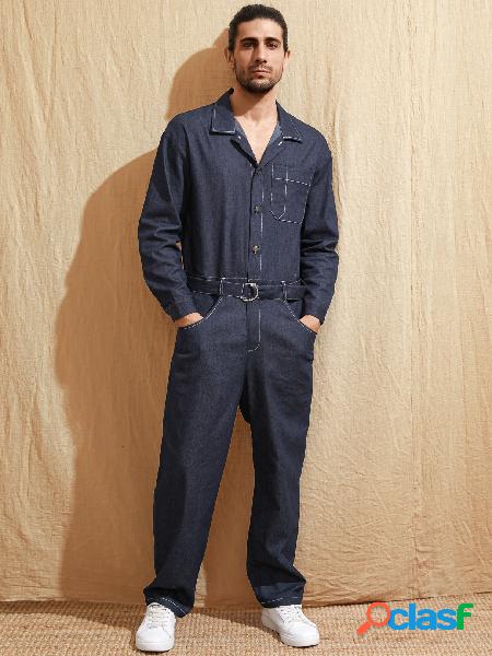 Macacão masculino vintage folgado casual macacão jeans