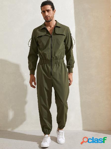 Macacão masculino vintage streetwear com zíper frontal com