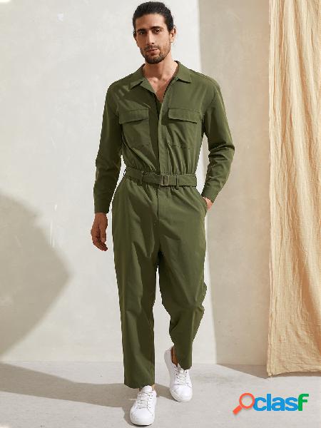 Macacão moda masculina casual com zíper One peças manga