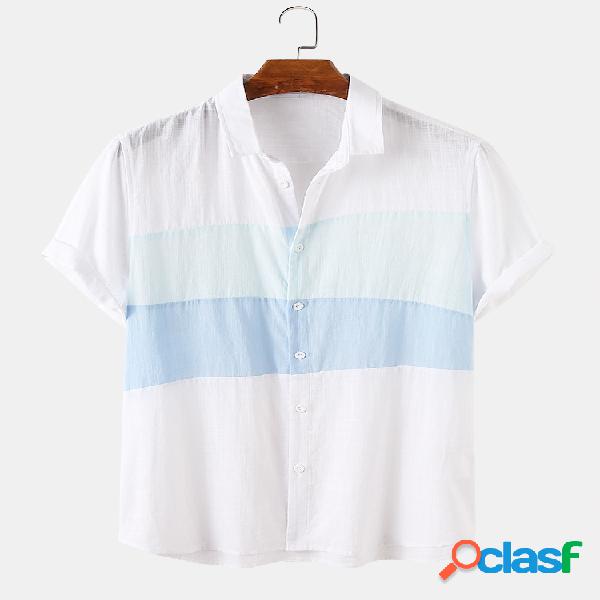 Masculino 100% algodão cor sólida patchwork casual Camisa