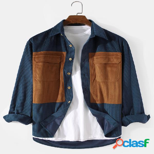 Masculino Cargo estilo duplo bolso colorblock veludo lapela