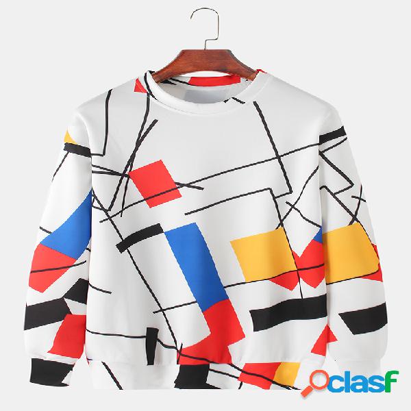Masculino Colorblock Line Print Relaxed Fit Daily Crew