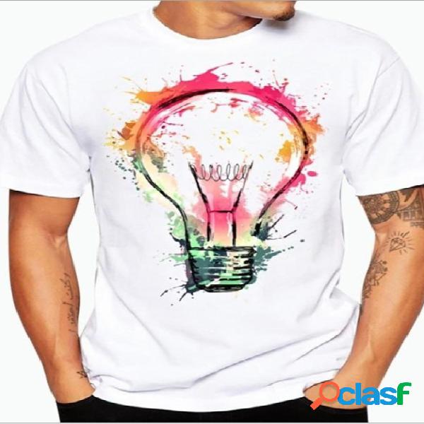 Masculino Colorful com bulbo Design Cool Fashion Camiseta de
