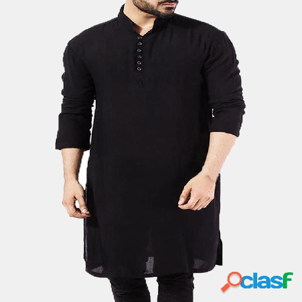 Masculino Pathani Kurta Pijama Indiano Camiseta Longa de