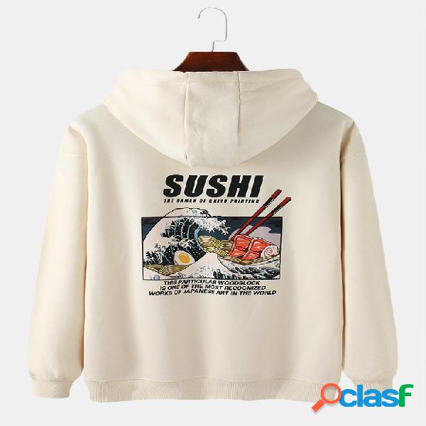 Masculino Sushi Graphic Print Ukiyoe Relaxed Fit Casacos
