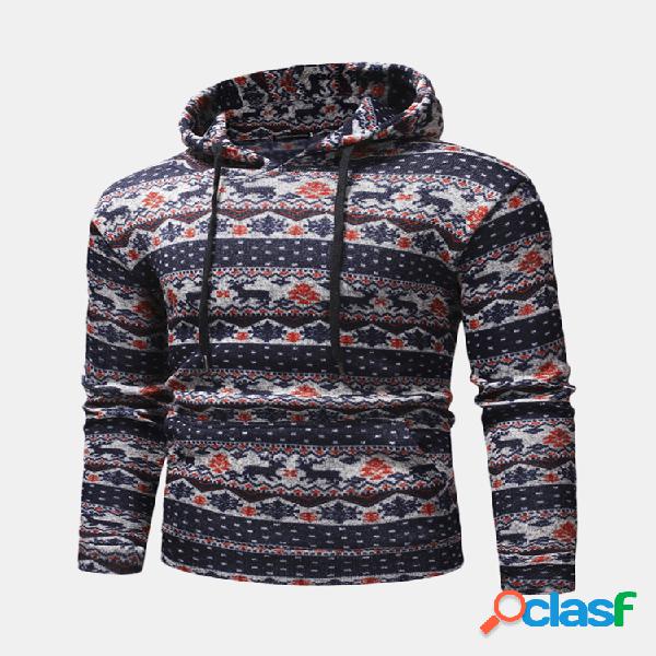 Masculino casual com cordão estampado tops com capuz fino