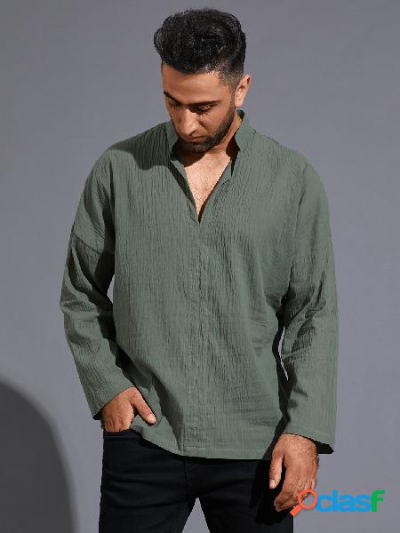 Masculino casual decote em V liso manga longa externa Camisa