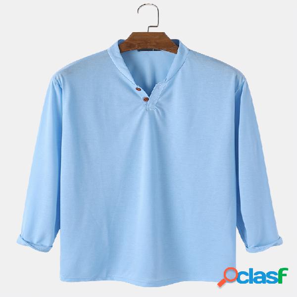 Masculino cor sólida com decote em V casual casa solta