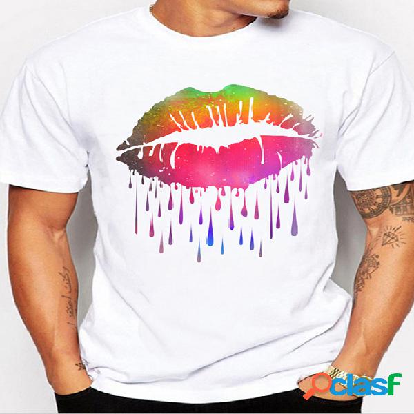 Masculino verão casual Soft Colorful Lips Print T-Shirt