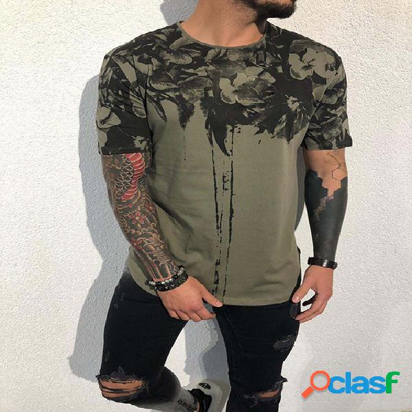 Masculino verão casual algodão Soft estampa moda camiseta