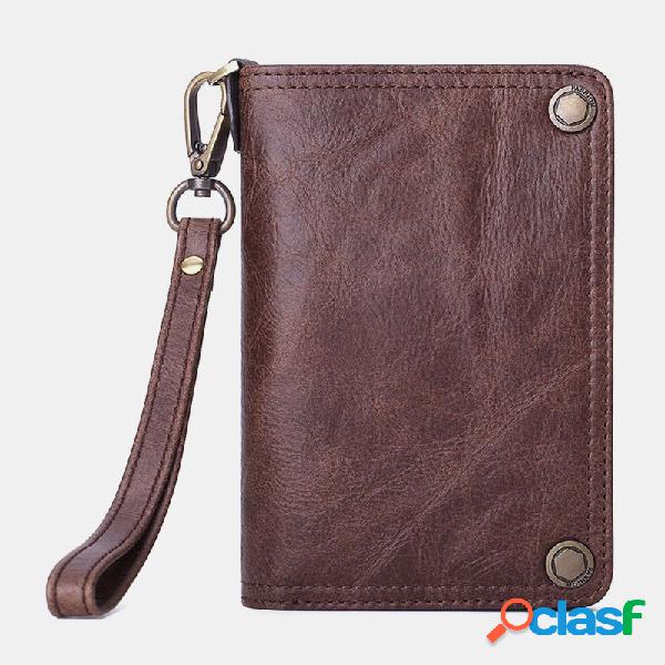 Men Couro Genuíno Coin Purse Casual Zipper Wallet