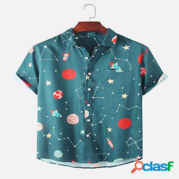 Men Fun Starry Sky e Constellation Impresso Casual Camisa
