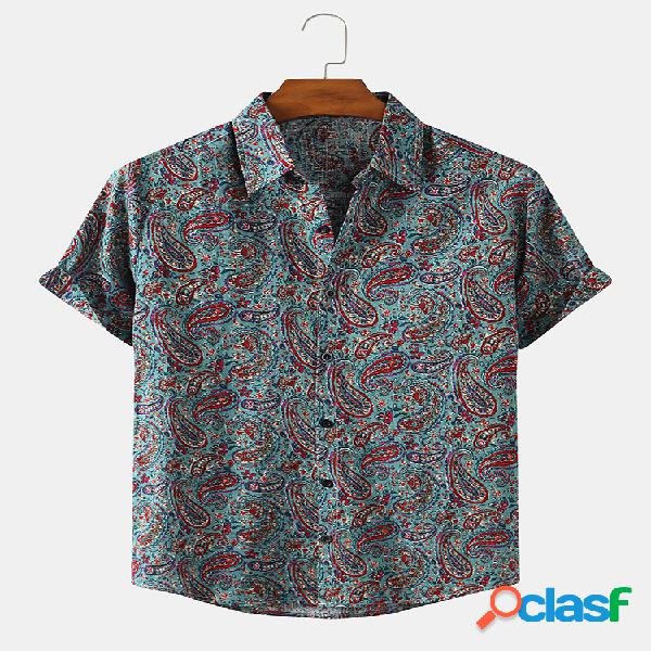 Mens Caju Flowers Impresso Casual Camisas de manga curta