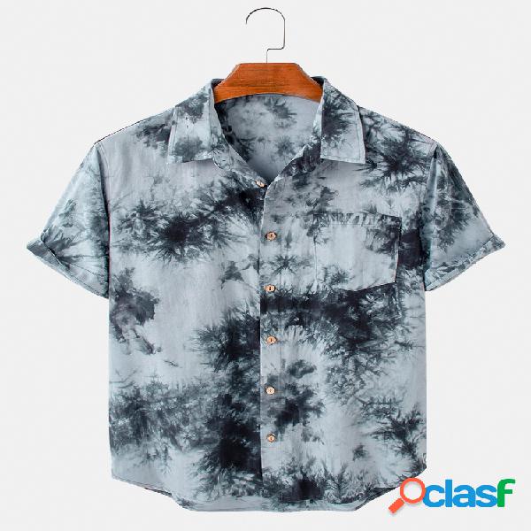 Mens Cotton Tie-Dye Print Respirável Light Camisas de manga