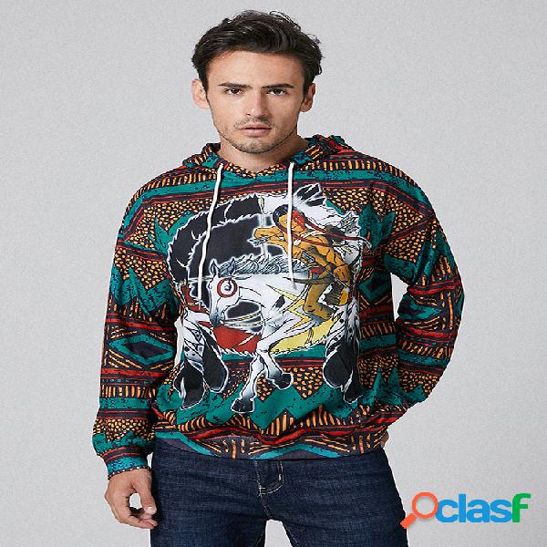 Mens Fashion National Style Archery Juvenile Impresso Hoodie