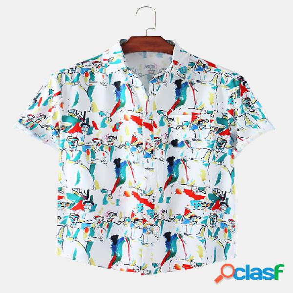 Mens Figura abstrata Graffiti Print Summer Light Camisas de