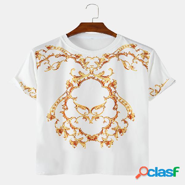 Mens Graphic Print Plain respirável Loose O-Neck Camisetas