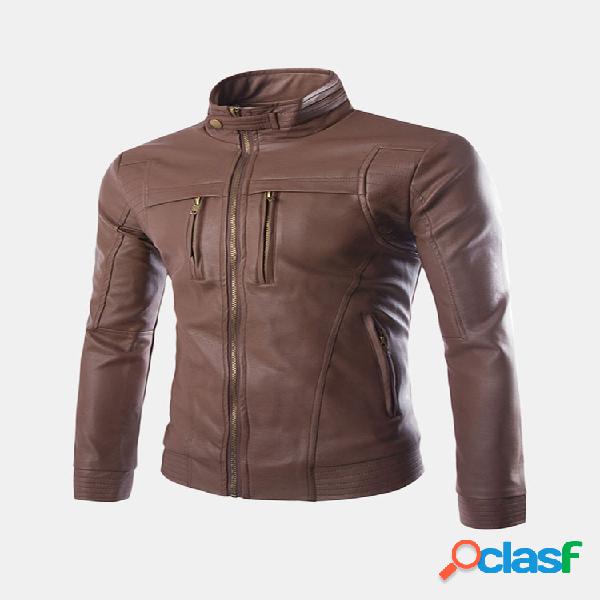 Mens Moto Blusão Térmica Peito Zipper Stand Collar Casual