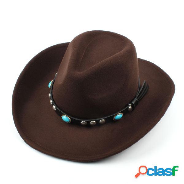 Mens Mulheres De Lã Ocidental Cowboy Chapéu Vintage Wide