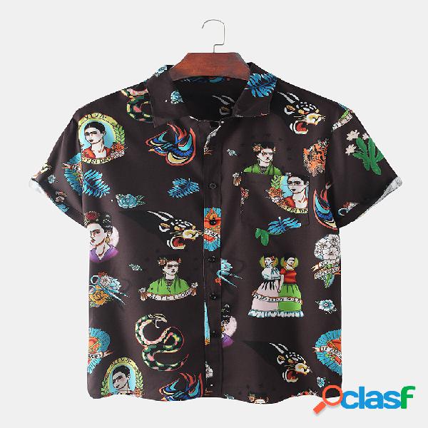 Mens Vintage Character Graphic Print Holiday Light Shirts