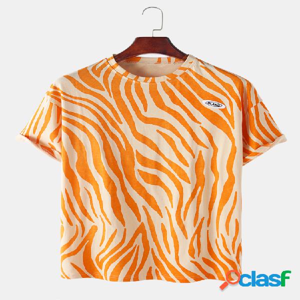 Mens Wave Printed Cotton Round Neck Casual T-shirts de manga