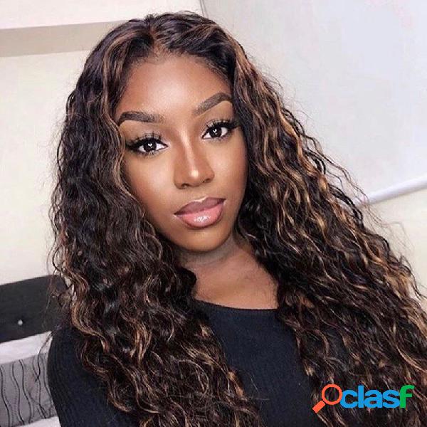 Mix-Color Long Curly Cabelo Long Bangs Afro Pequeno