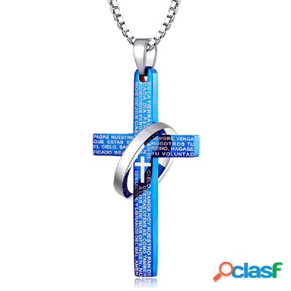 Moda Pingente Colar Grapheme Cross Hollow Round Encanto