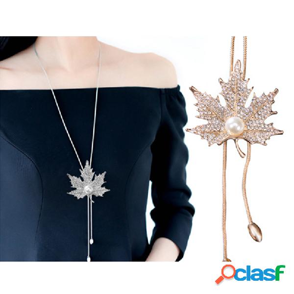 Moda Pingente Longo Colar Maple Leaf Cadeia Charme Colar