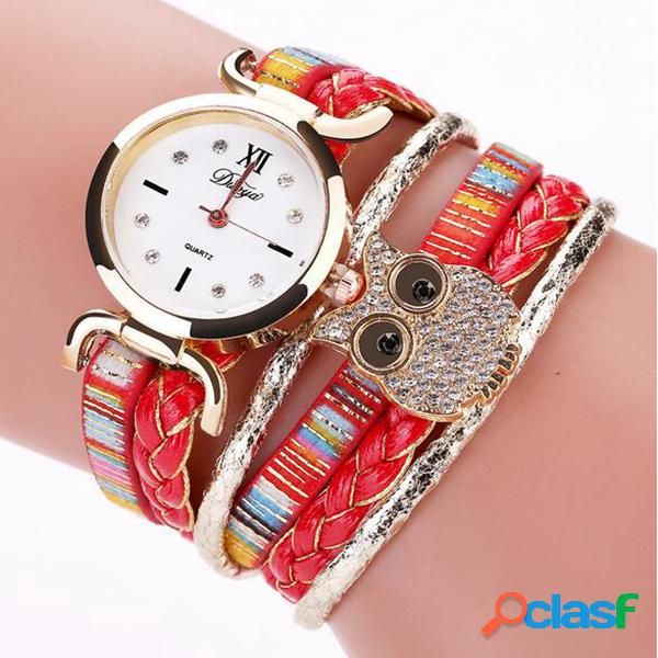 Moda Quartz Relógio de Pulso Multilayer Braid Leather Strap