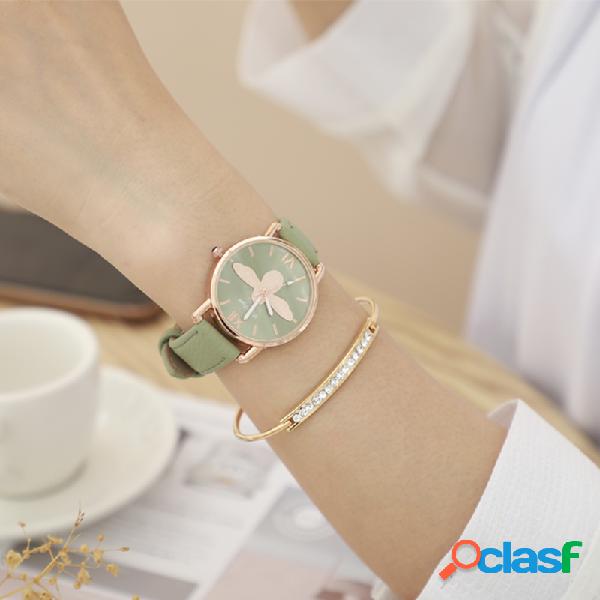 Moda bonito mulheres relógios Rose Gold Caso couro Banda