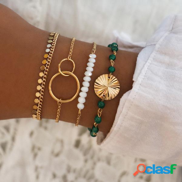 Moda geométrica onda de água lantejoulas pulseira de borla