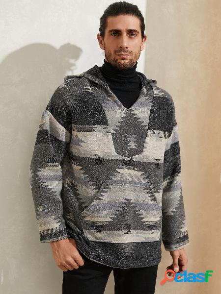 Moda masculina de lã com estampa tribal canguru com capuz