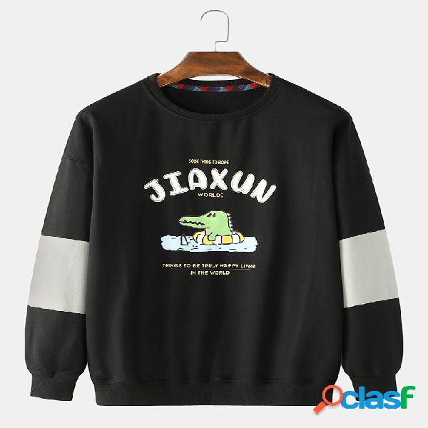 Moletom de algodão masculino com estampa de tórax casual