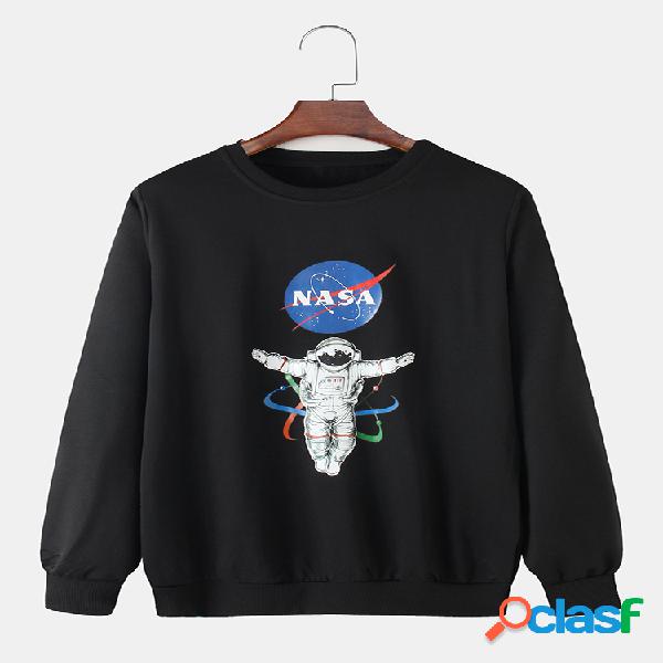 Moletom masculino astronauta estampado com gola redonda