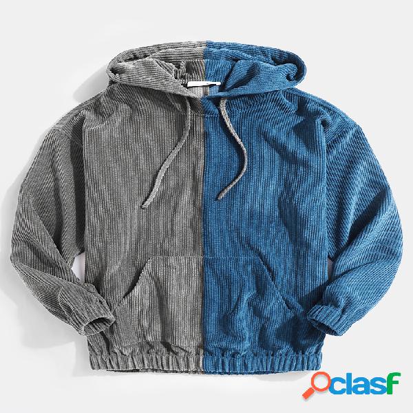 Moletons de veludo dois tons em patchwork casual solto