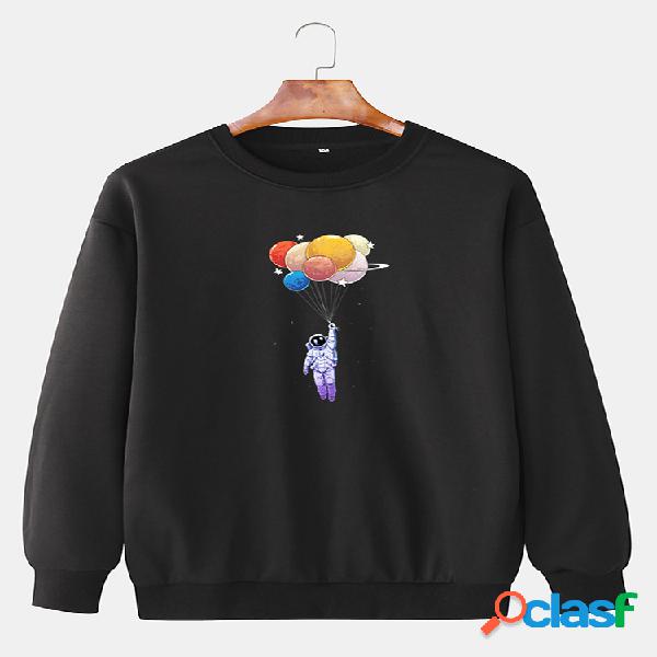 Moletons masculinos Colorful Planet Astronaut estampado de