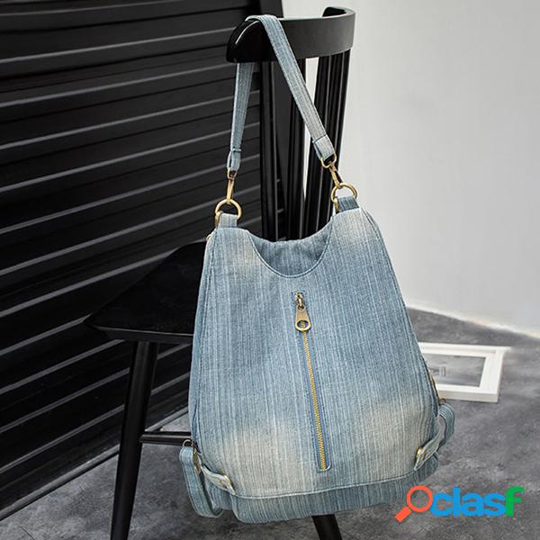 Mulheres Denim Plain Solid Shoulder Bolsa Mochila