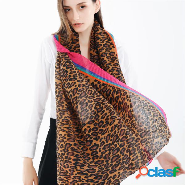 Mulheres Padrão De Leopardo Plissado Listrado De Algodão E