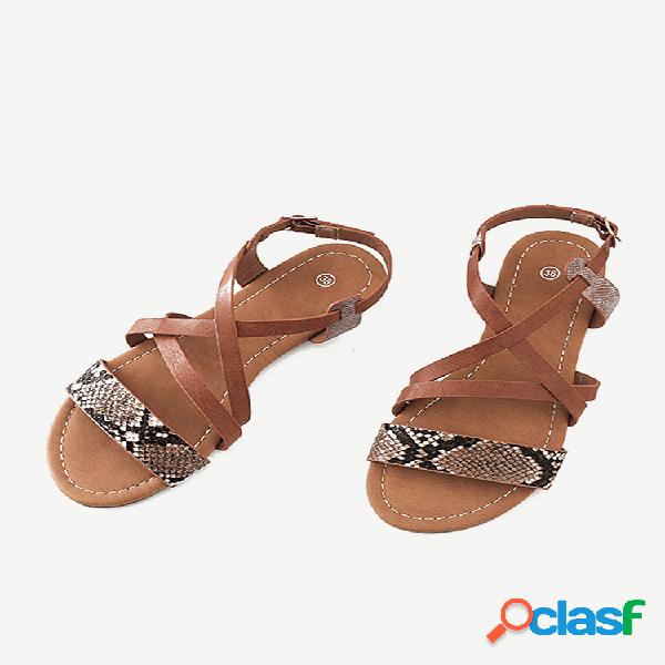 Mulheres Snakeskin Prin Buckle Chic Casual Sandálias Plano