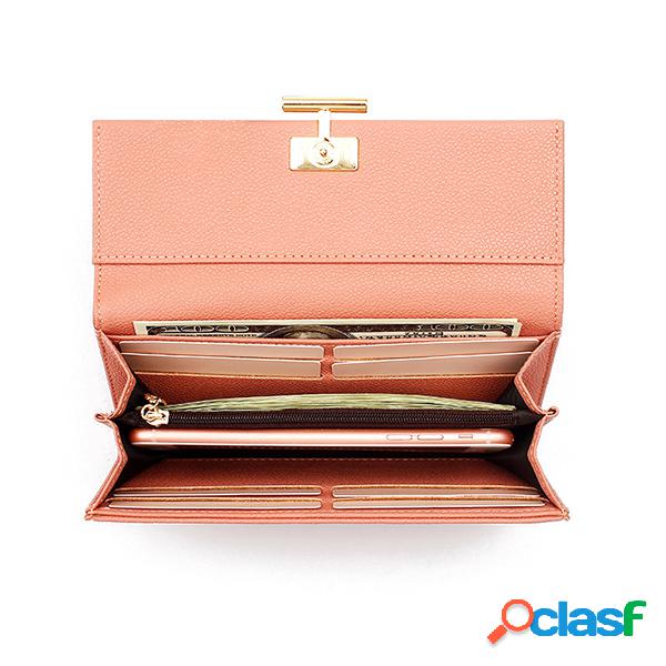 Mulheres Solid Sólida Bolsa Flap Card Holder Long Wallet