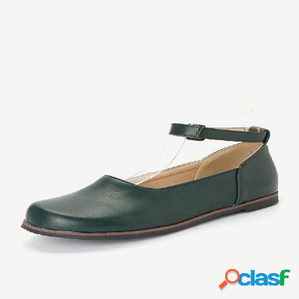 Mulheres de grande tamanho Retro cor sólida Buckle Flat